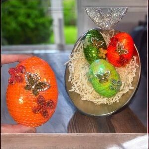 Neon Colored Sequence Easter Butterfly Crystal Eggs Set 3, Kazashi Eggs| Handmad